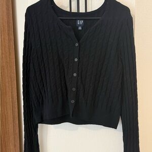 GAP Black Cable-Knit Button-Up Cardigan